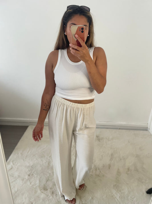 pantalon en lin blanc cassé