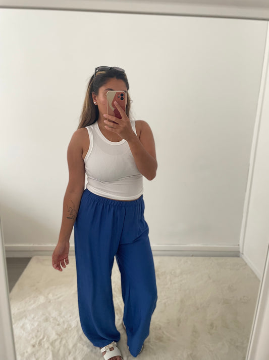 pantalon en lin bleu roi